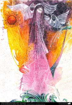 هنراسلامی - نقاشی - جوهر و گواش - انتخاب نقاشی از گالری &quot;زنان، آب و آینه&quot; - اثر استاد گل محمدی - رقص سرگیجه آور مادر - (1995)