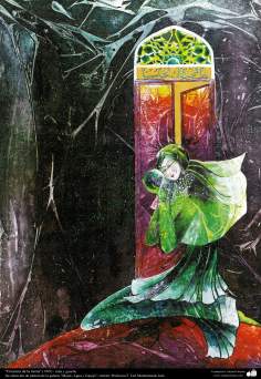 イスラム美術、インク・ガッシュ（ゴルモハマデイ画家の「女性、水と鏡ギャラリ」からの「アースの新鮮味」）(1995年）