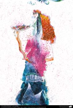 هنراسلامی - نقاشی - جوهر و گواش - انتخاب نقاشی از گالری &quot;زنان، آب و آینه&quot; - اثر استاد گل محمدی - نام اثر : یک جرعه از کوثر
