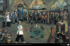 Peinture traditionnelle fresque murale  d&#039;inspiration populaire persan, style Café   - 40