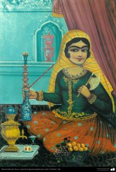 Исламское искусство - Традиционная живопись , настенная живопись , рисование акварелью на гипсе - Стиль кафе - Хозяйственная женщина - 14