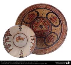 Cerâmica islâmica -  Prato fundo com temas mistos, feitos na região da Transoxiana ou Irã, nos século X d.C