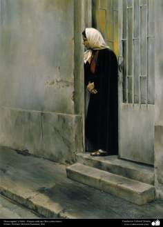 イスラム美術（モレテザ・カトウゼイアン画家による「心遣い」キャンバス油絵-１９８６年）