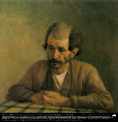 “Retrato” de Mashhadi Naser, el sirviente del maestro,- Óleo sobre lienzo, (hacia 1925); Pintura de Kamal ol-Molk