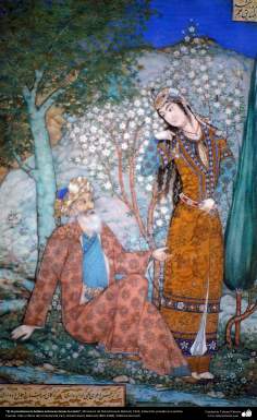 Arte islamica-Capolavoro di miniatura persiana-Opera di maestro Hosein Behzad-&quot;Bellezza e il Suo diritto&quot;