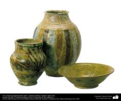 イスラム美術 - イスラム陶器やセラミックス- カップとして使われていた緑色のアンティークポット  - エジプト - 10世紀