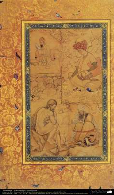 Исламское искусство - Шедевр персидской миниатюры - " Рукайе Бану и Ахмед Наггаш "  - Миниатюр книги " Морага Голшан " - (1605-1628)