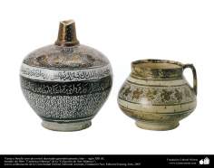 Vasilha e garrafa (com pico quebrado) decoradas geometricamente; Irã –  século XIII d.C. (70)