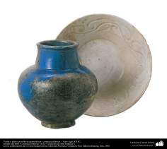 Cerâmica islâmica - Vasilha e prato com relevos geométricos - século XII d.C