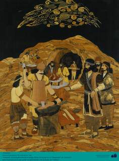 Arte islamica-Artigianato-Intarsio persiano-Giamshid un personaggio delle poesie epiche di Shahname di Ferdosi,poeta iraniano