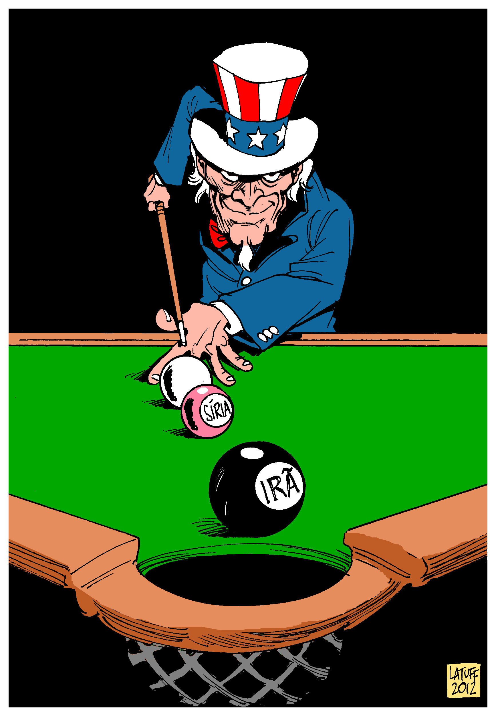 O grande propósito, a bola da vez - Síria x Irã (caricatura)