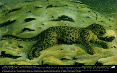 “Leopardo caçado” (1885) - Pintura de Kamal ol-Molk 