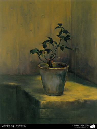 イスラム美術 -モレテザ・カトウゼイアン画家によるキャンバス採油の絵画 - 「壊れた花瓶」- 2006年）