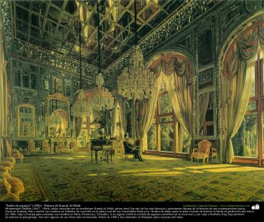 Arte islamica-Pittura-Olio su tela-Opera di maestro Kamal ol-Molk,&quot;Sala dello specchio&quot;-1896