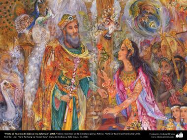 Arte islamica-Capolavoro di miniatura persiana-Maestro Mahmud Farshchian-Incontro di profeta Solomone e regina di Saba-2008