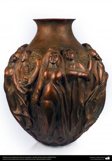 Iranian art (Qalamzani), Craved copper jug with hammer, Artist: Master Rajabali Raee – 126