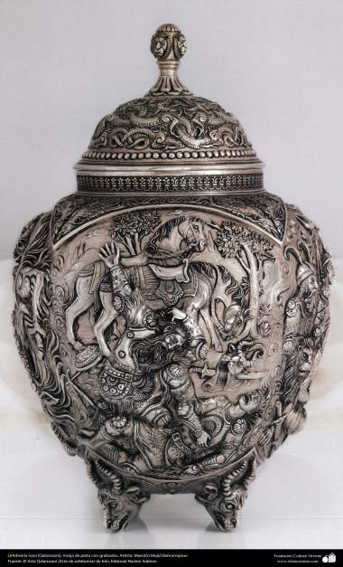 Iranian art (Qalamzani), The carved silver vase, Artist: Master Majid bahramipour -189