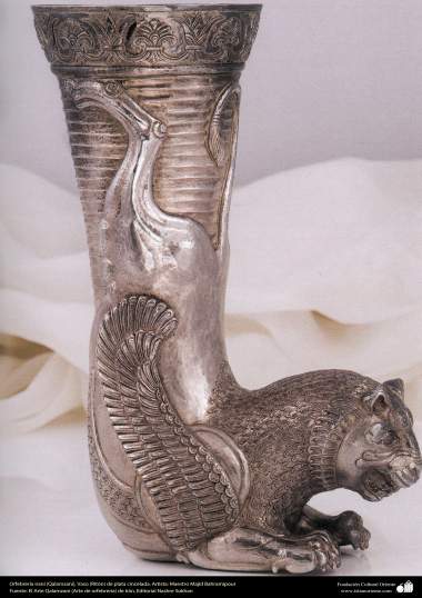 Ourivesaria iraniana (Qalamzani), Ríton de prata esculpida. Artista: Mestre Majid Bahramipour - 198