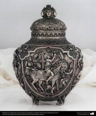 Ourivesaria iraniana (Qalamzani), Vaso de prata com gravuras esculpidas. Artista: Mestre Majid Bahramipour - 201