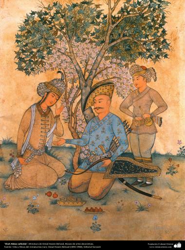 "Shah Abbas safávida" - Miniatura de Ostad Hossein Behzad, Museu de artes decorativas - 77 