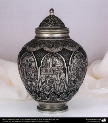 Iranian art (Qalamzani), Carved pot with silver -91