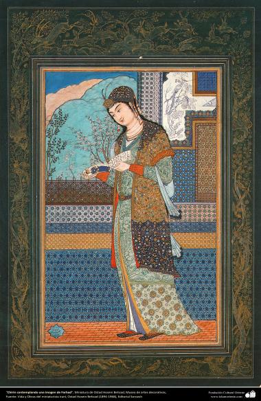 Islamic Art, Masterpieces of Persian Miniature, Artist: Ostad Hosein Behzad, Shirin's look to image of Farhad -97