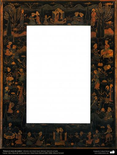 هنر اسلامی - شاهکار میناتور فارسی - استاد حسین بهزاد - نقاشی در قاب چوبی - ۹۸
