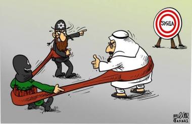 Arabia, Israel and Syrian terrorist parallels (caricature)