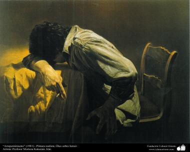 “Reue” (1981) - Realistische Malerei; Oil auf Leinwand- Künstler: Prof. Morteza Katuzian - Islamische Kunst