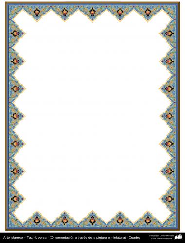 イスラム美術 - ペルシャのタズヒーブ（Tazhib）の彩飾枠の縁 - 57
