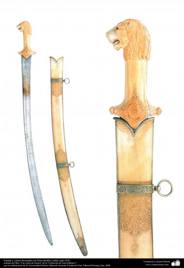 Weapons and decorated enamelware - Sword and sheath decorated with fine details - India, XIX century.