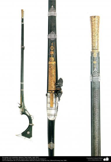 الأدوات القديمة الحرب والديكورات - البنادق نقوش - الهند - القرن الرابع عشر.