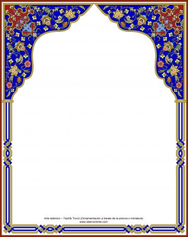 Arte Islâmica - Tazhib turco em quadro (ornamentação através da pintura ou miniatura) - 13