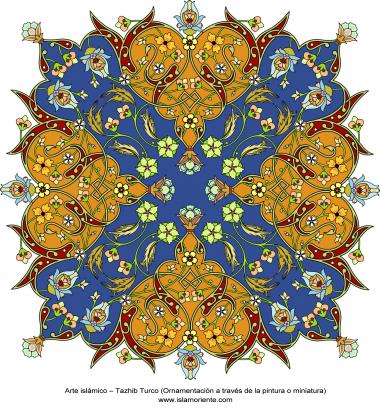 Islamische Kunst - Türkisches Tazhib  (Verzierungen durch Malereien und Miniatur) - 102 - Tazhib (Verzierungen von wertvollen Seiten und Texten) - Tazhib, "Toranj" und "Shamse" Stile (Mandala)
