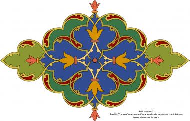 Arte islamica-Tazhib(Indoratura) persiana lo stile Toranj e Shams,Ornamento mediante dipinto o miniatura-75