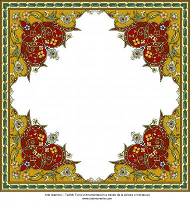 Arte islamica-Tazhib(Indoratura) persiana lo stile Toranj e Shams,Ornamento con dipinto o miniatura-56
