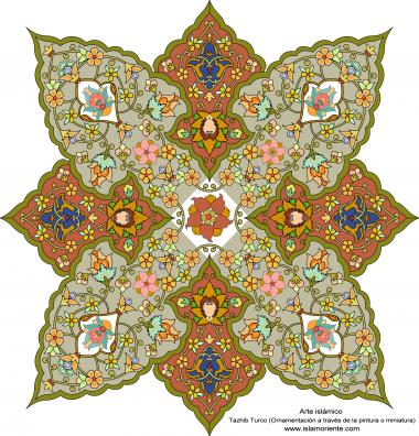 هنر اسلامی - تذهیب فارسی سبک ترنج و شمس - تزئینات از طریق نقاشی و یا مینیاتور - 24