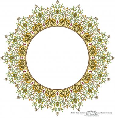 Arte Islâmica - Tazhib turco (ornamentação através do pintura ou miniatura) estilo Shams (sol) 2