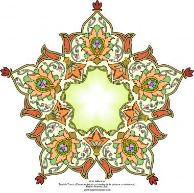 هنر اسلامی - تذهیب فارسی سبک ترنج و شمس - تزئینات از طریق نقاشی و یا مینیاتور - 59 