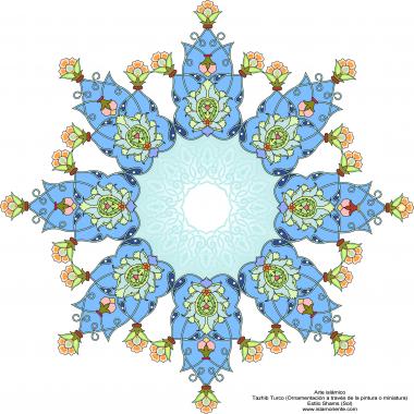 Arte islámico – Tazhib Turco (Ornamentación a través de la pintura o miniatura) - Estilo Shams (Sol)