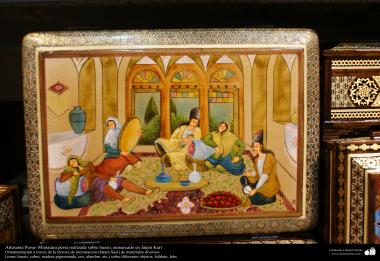Persian handicrafts- persian minature on bone, framed in Jatam Kari - 46
