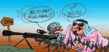 Caricatura: Obama y su financiador Arabia Saudí, están mano a mano para la destrucción de Siria