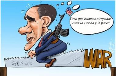 Le condizioni di Obama nella guerra (Caricatura)