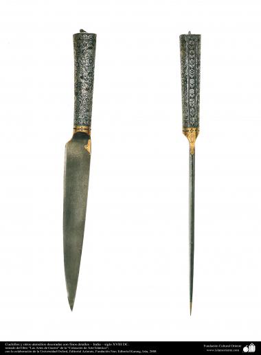 Gli antichi attrezzi bellici e decorativi-Il coltello e gli altri utensili decorati con dettagli fini-India-XVIII secolo d.C  