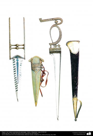 Weapons and decorated enamelware - Exquisitely decorated daggers and sheaths - India or Afghanistan eighteenth century AD.