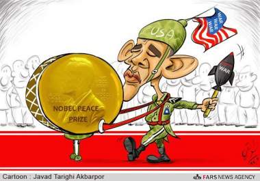 The Nobel Peace Prize goes to war (caricature)