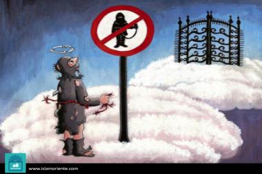 Entry a terrorist to Heaven is forbid (caricature)