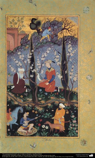 “Na presença do acético” - miniatura do livro “Muraqqa-e Golshan” - 1605 e 1628 dC.