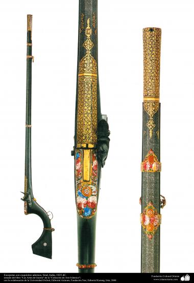 وسایل کهن جنگی و تزئینی - تفنگ ساچمه ای با زیور آلات نفیس - هند 1835