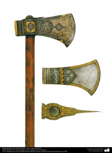 وسایل هنری تزیینی - انواع تبرهای جنگی عتیقه که با خطوط خوشنویسی نقش بسته بر آن - قرن هجدهم میلادی 